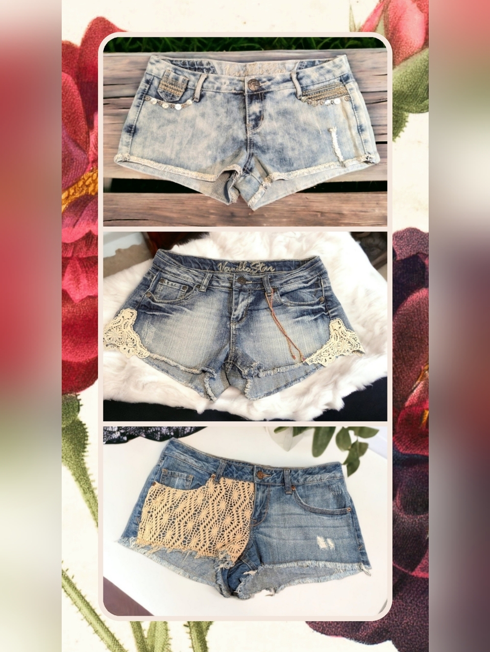 Denim Crochet Trim Women’s Shorts - Light Blue Set Of 3 Size 9